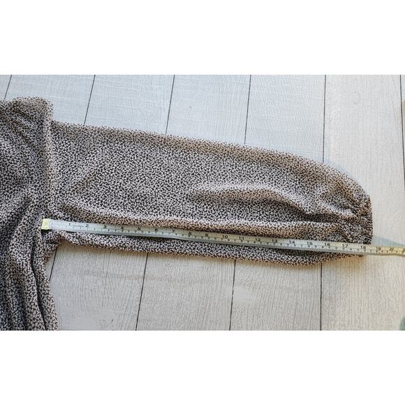 MSK Taupe and Cream Long Sleeve Belted Ditsy Print Midi Dress Size  12 - Picture 10 of 13